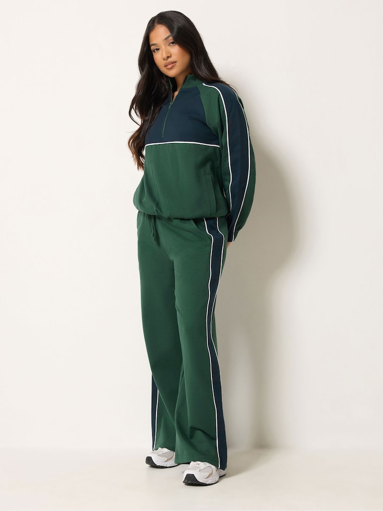 PixieGirl Petite Green Colour Block Quarter Zip Sweatshirt - Image 2 of 6 PixieGirl Petite Green Colour Block Quarter Zip Sweatshirt - Image 2 of 6