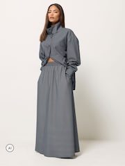 PixieGirl Petite Blue Micro Check Maxi Skirt - Image 1 of 6