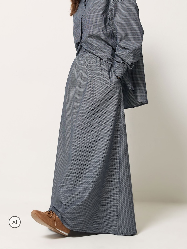 PixieGirl Petite Blue Micro Check Maxi Skirt - Image 2 of 6 PixieGirl Petite Blue Micro Check Maxi Skirt - Image 2 of 6