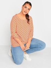 Yours Curve Orange Tab Sleeve Blouse - Image 1 of 4