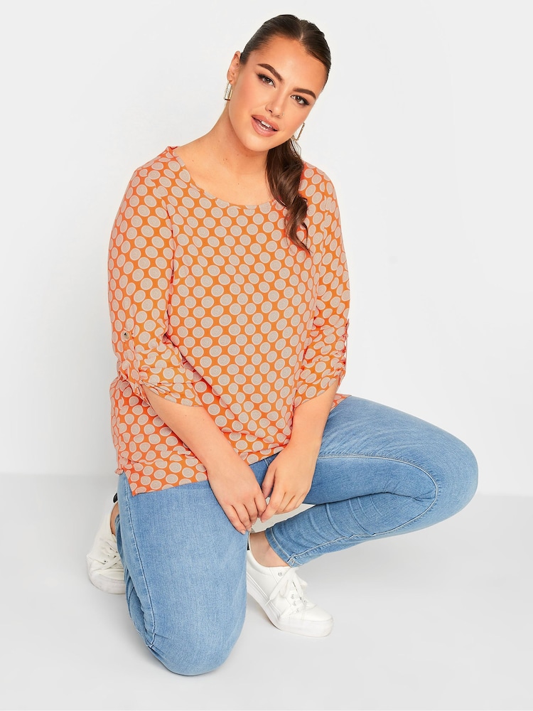 Yours Curve Orange Tab Sleeve Blouse - Image 1 of 4
