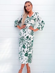 AX Paris Green Printed Gathered Button Up Top Midi Dress - Image 1 of 4