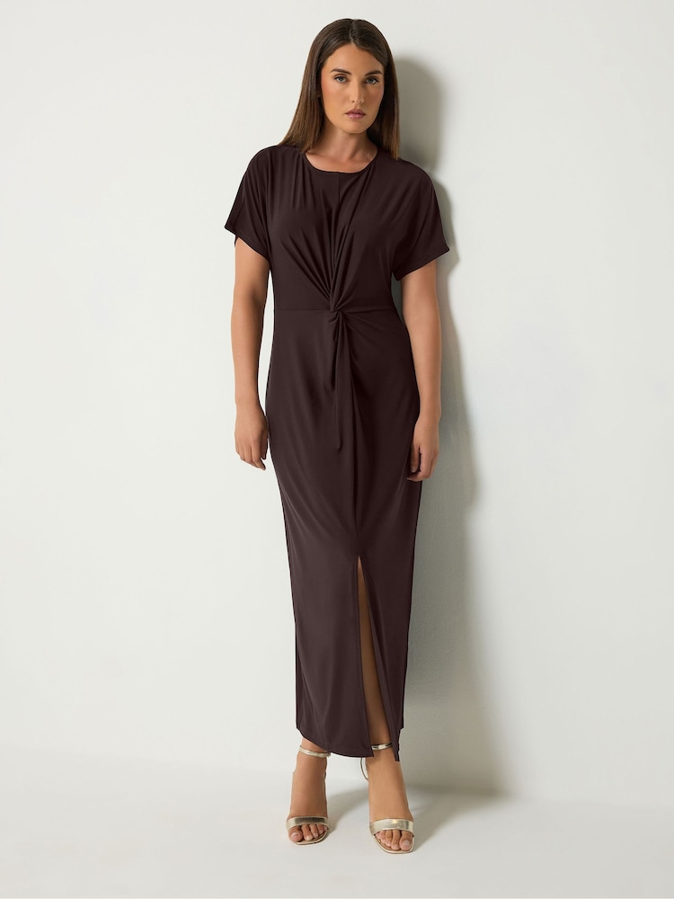 Қоңыр - Long Tall Sally түйінмен безендірілген миди көйлек - 6суретінің 2 суреті