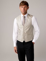 Champagne Gold Jacquard Leaf Regular Fit Waistcoat - Image 1 of 8
