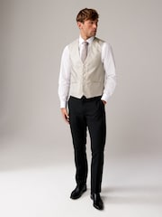 Champagne Gold Jacquard Leaf Regular Fit Waistcoat - Image 2 of 8