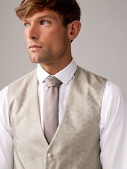 Champagne Gold Jacquard Leaf Regular Fit Waistcoat - Image 4 of 8