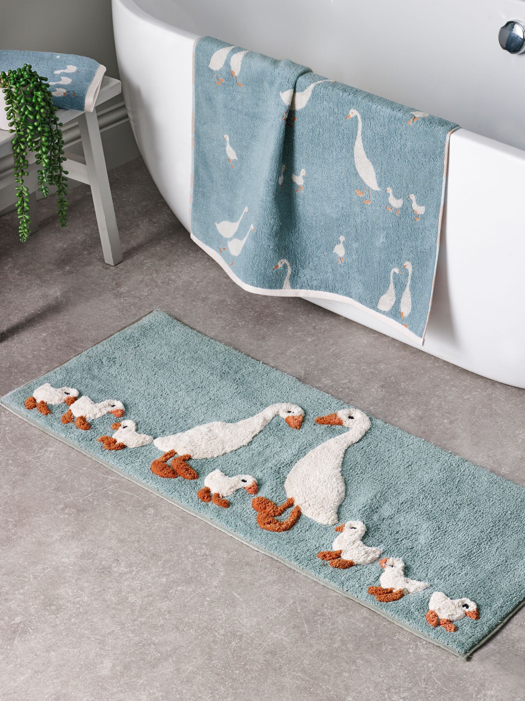 Buy Teal Blue Goose And Friends 100% Cotton Runner Bath Mat from Next ...