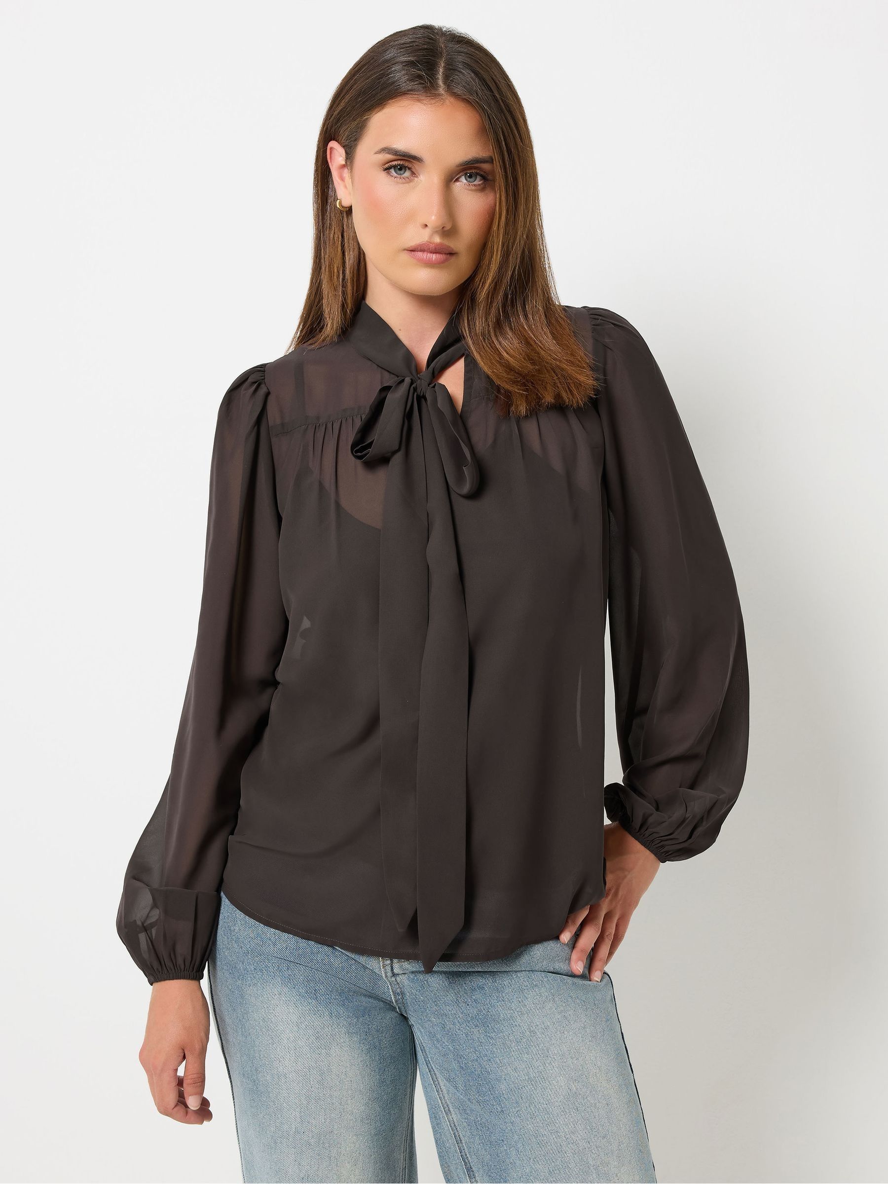 Lts Women's Brown Tall Chocolate Georgette Tie Neck Shirt Size 22 - Image 2