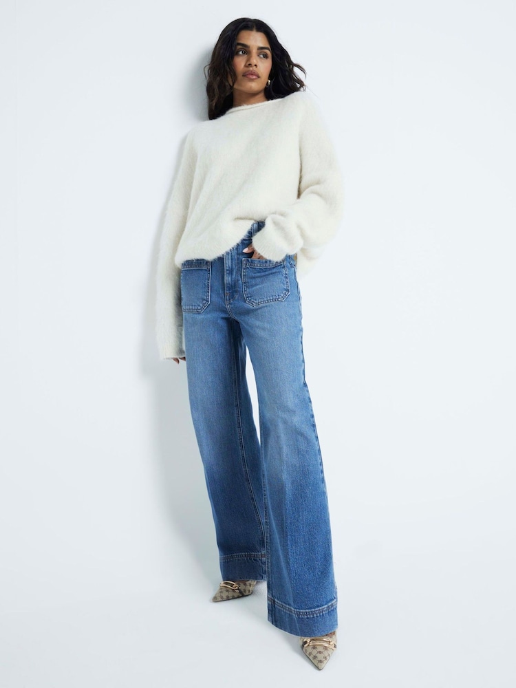 River Island Blue Light High Rise Pocket Front  Wide Leg Jeans - Image 1 of 6