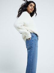 River Island Blue Light High Rise Pocket Front  Wide Leg Jeans - Image 3 of 6