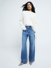 River Island Blue Light High Rise Pocket Front  Wide Leg Jeans - Image 4 of 6