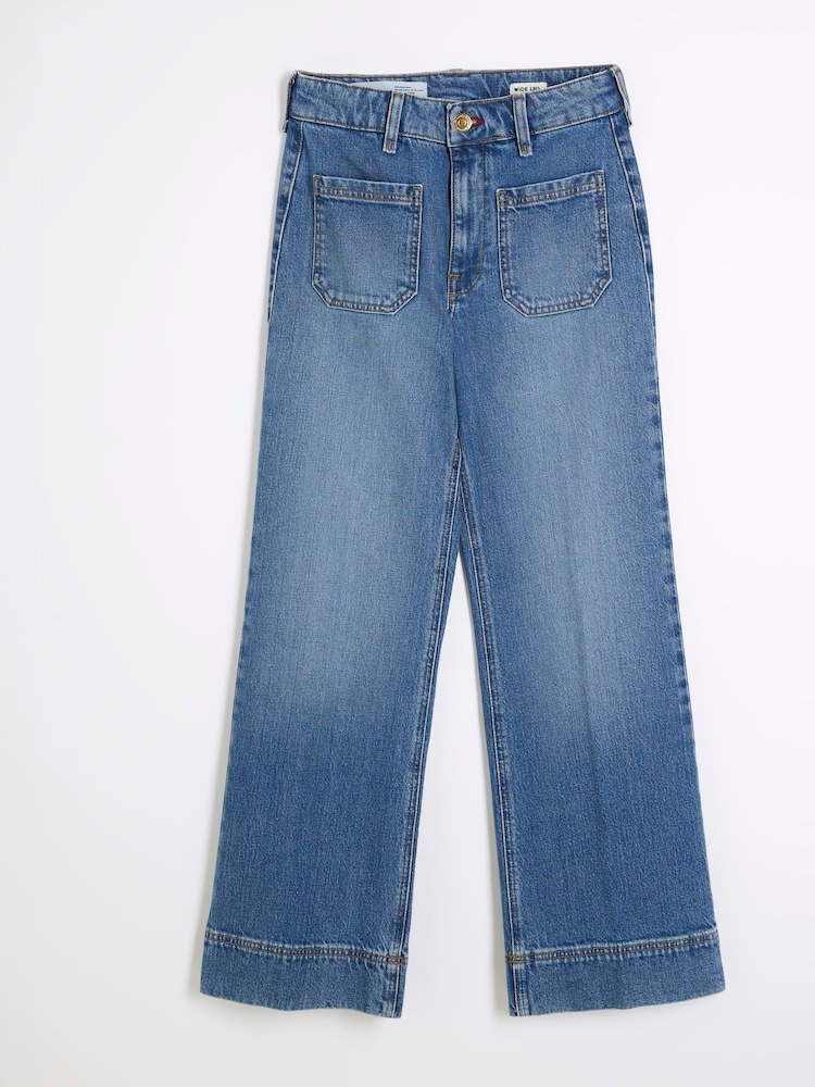 Niebieski lekki - River Island High Waisted Pocket Front Wide Leg Jeans - Image 5 of 6