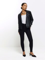 River Island Black Petite High Rise Bum Sculpt Skinny 100% Cotton Jeans - Image 4 of 7