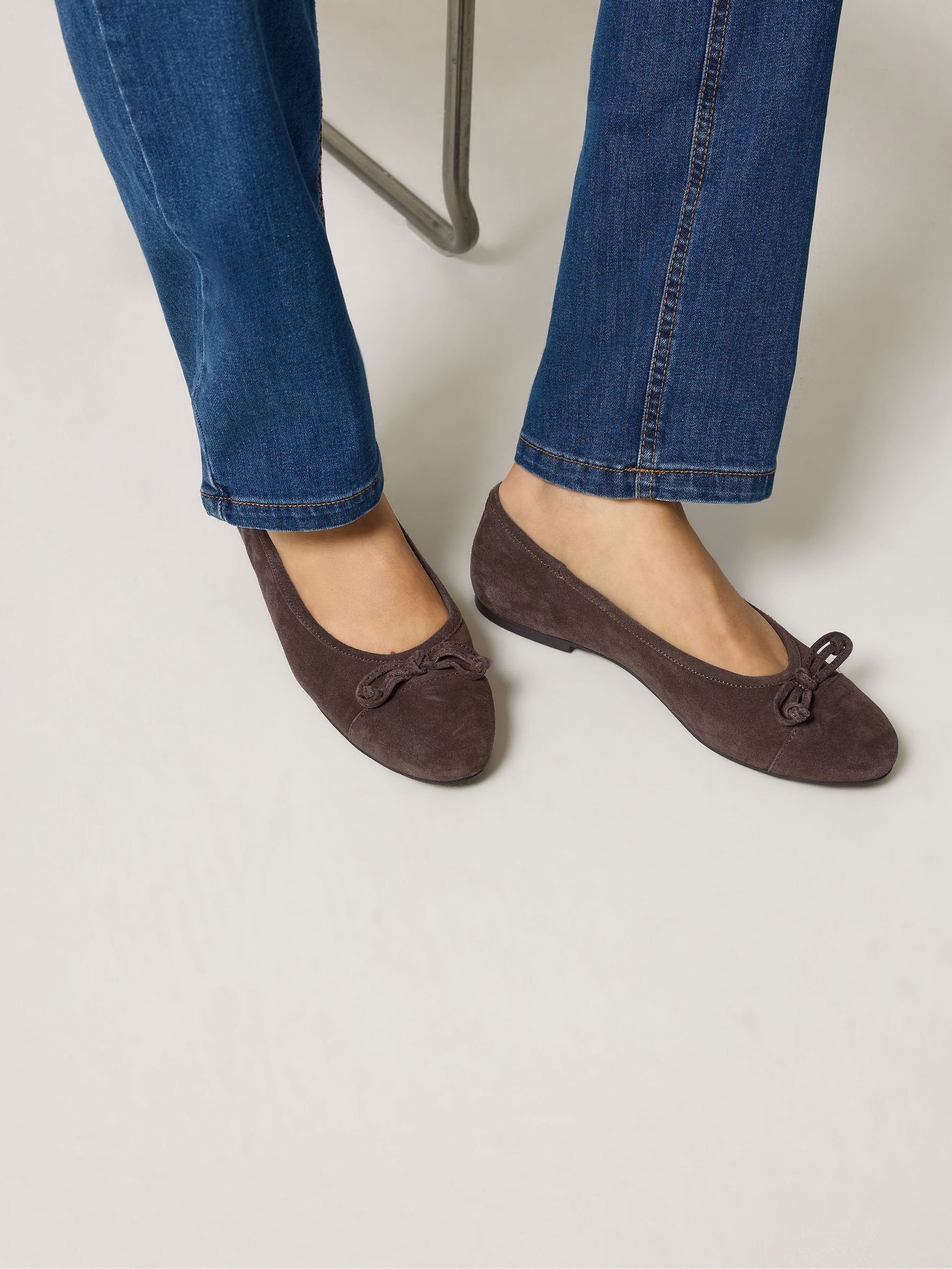 Lts Women's Brown Chocolate Suede Ballerina Pumps In Standard Fit Size Standard 9 - Image 2