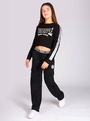Pineapple Black Wide Leg Girls Cargo Joggers - Image 3 of 6
