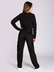 Pineapple Black Wide Leg Girls Cargo Joggers - Image 5 of 6