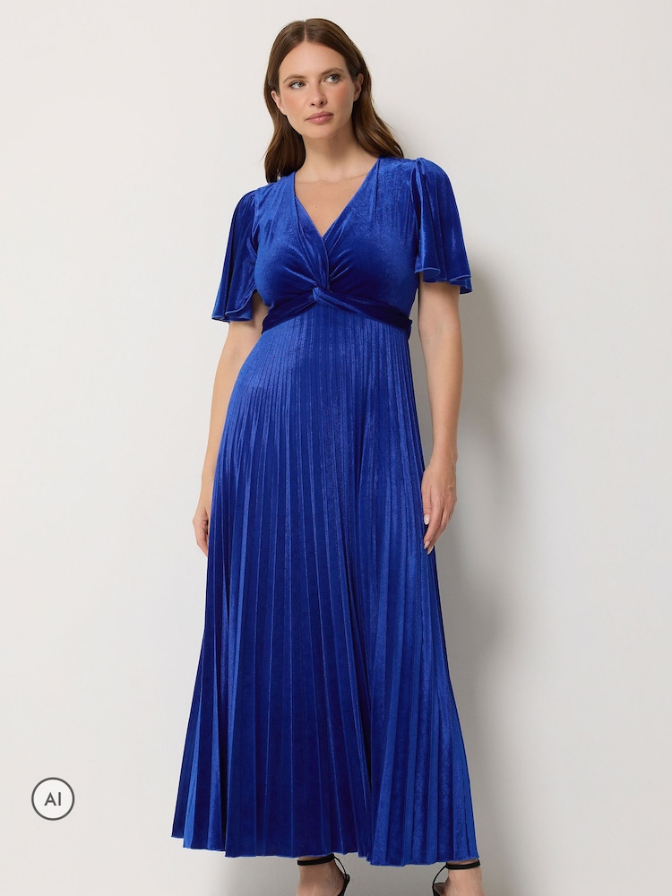 Blå - M&Co Velvet Twist Front Pleated Dress - Bild 1 av 6
