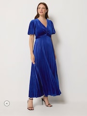 Blå - M&Co Velvet Twist Front Pleated Dress - Bild 2 av 6