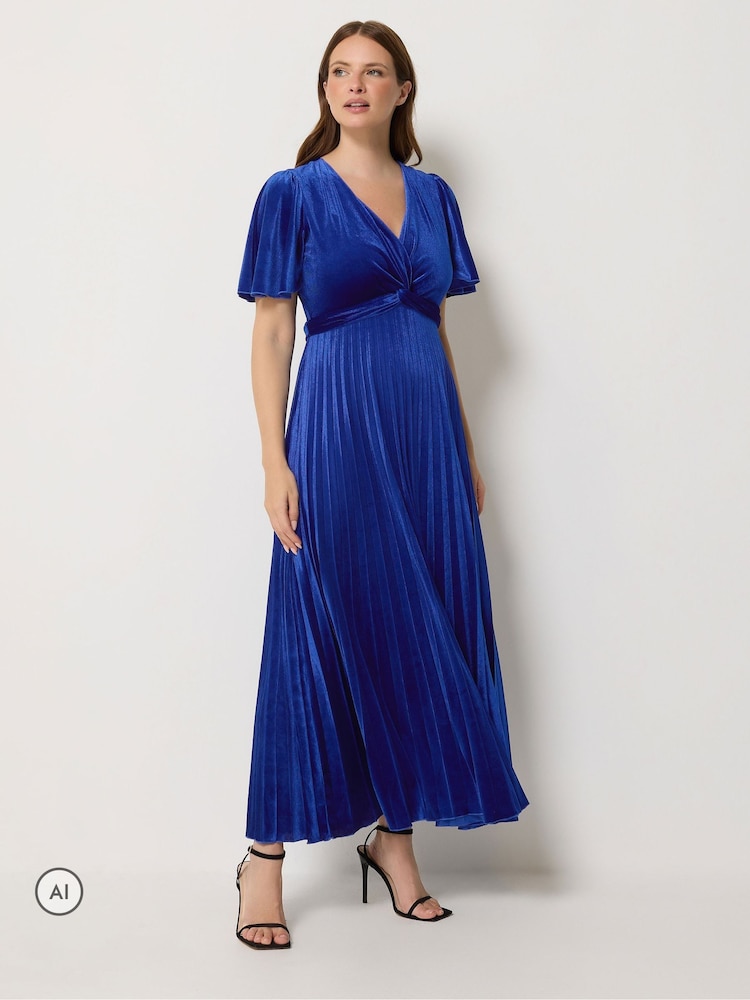 Blå - M&Co Velvet Twist Front Pleated Dress - Bild 2 av 6
