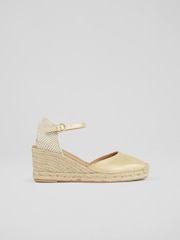 LK Bennett Gold Marissa Leather Ankle Strap Espadrilles - Image 1 of 4