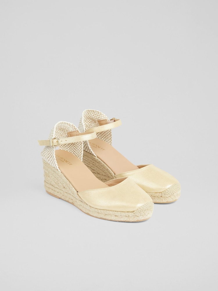 LK Bennett Gold Marissa Leather Ankle Strap Espadrilles - Image 2 of 4
