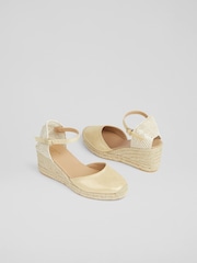 LK Bennett Gold Marissa Leather Ankle Strap Espadrilles - Image 3 of 4