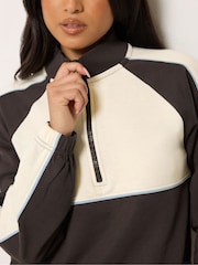 PixieGirl Petite Brown Colour Block Quarter Zip Sweatshirt - Image 4 of 6