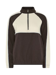 PixieGirl Petite Brown Colour Block Quarter Zip Sweatshirt - Image 5 of 6