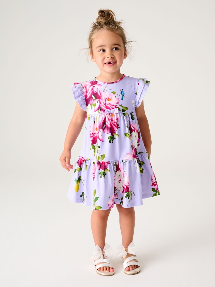 Baker by Ted Baker Purple Floral Jersey 100% Cotton Dress - Image 1 of 10