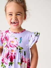Baker by Ted Baker Purple Floral Jersey 100% Cotton Dress - Image 3 of 10