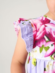 Baker by Ted Baker Purple Floral Jersey 100% Cotton Dress - Image 4 of 10