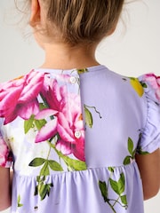 Baker by Ted Baker Purple Floral Jersey 100% Cotton Dress - Image 5 of 10