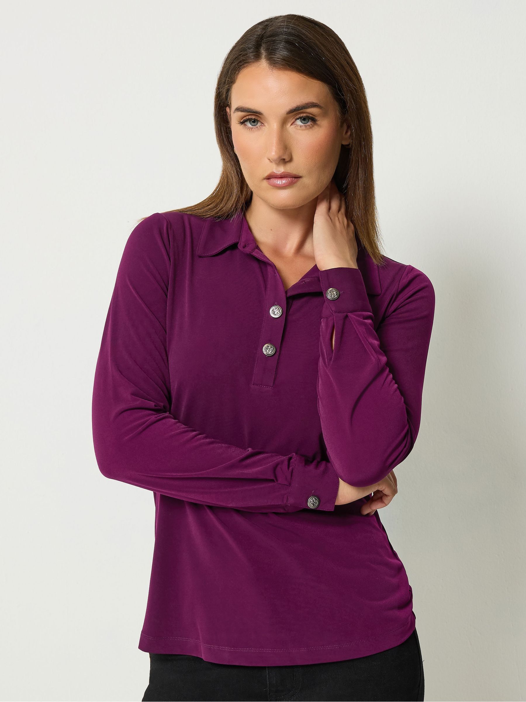 Long Tall Sally Women's Purple Half Placket Button Top - Image 1