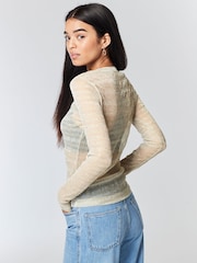 Champagne Gold Long Sleeve Sheer Metallic Sparkle Top - Image 3 of 6