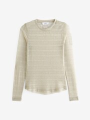 Champagne Gold Long Sleeve Sheer Metallic Sparkle Top - Image 5 of 6