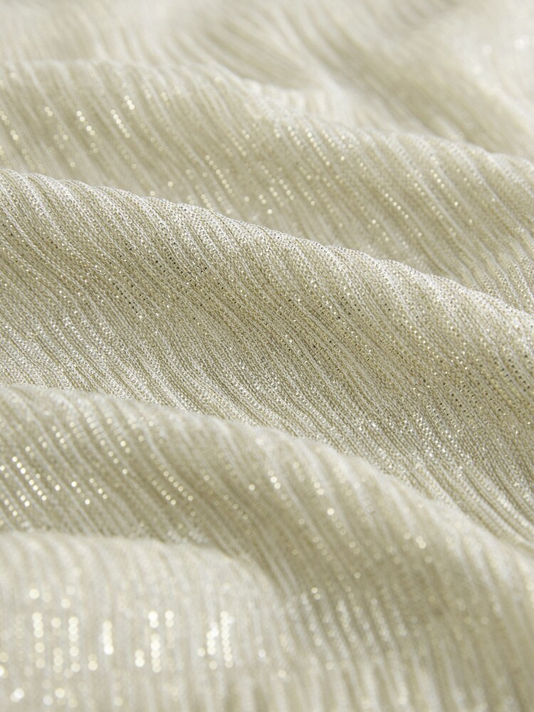 Champagne Gold Long Sleeve Sheer Metallic Sparkle Top - Image 6 of 6