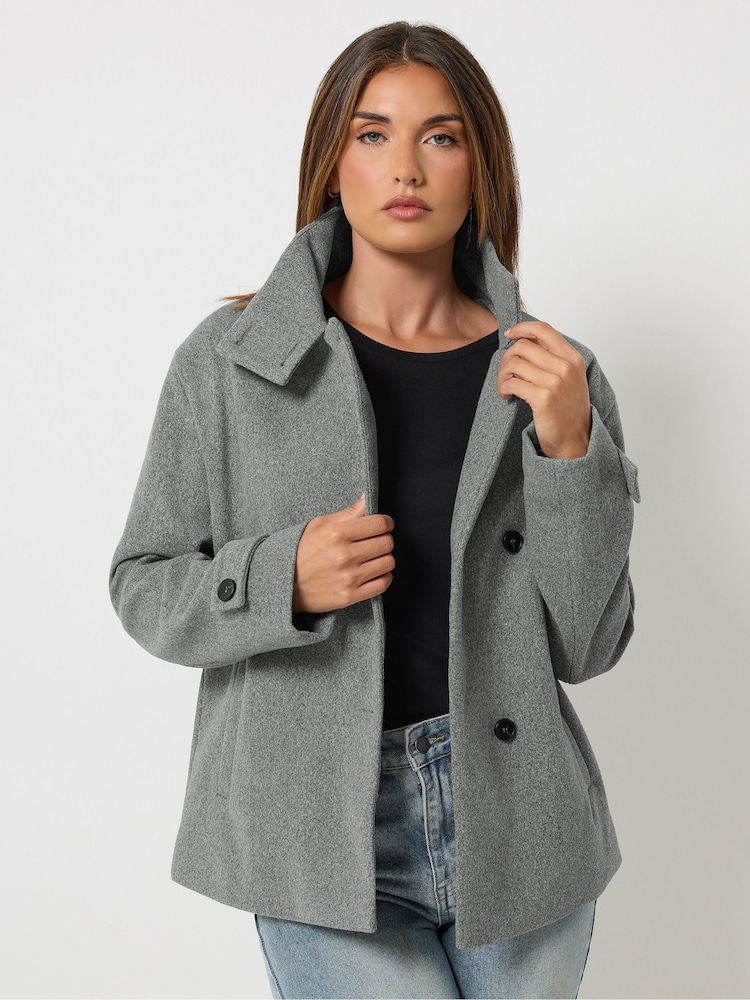 Long Tall Sally Grey Cosy Funnel Neck Jacket - Image 2 of 7 Long Tall Sally Grey Cosy Funnel Neck Jacket - Image 2 of 7