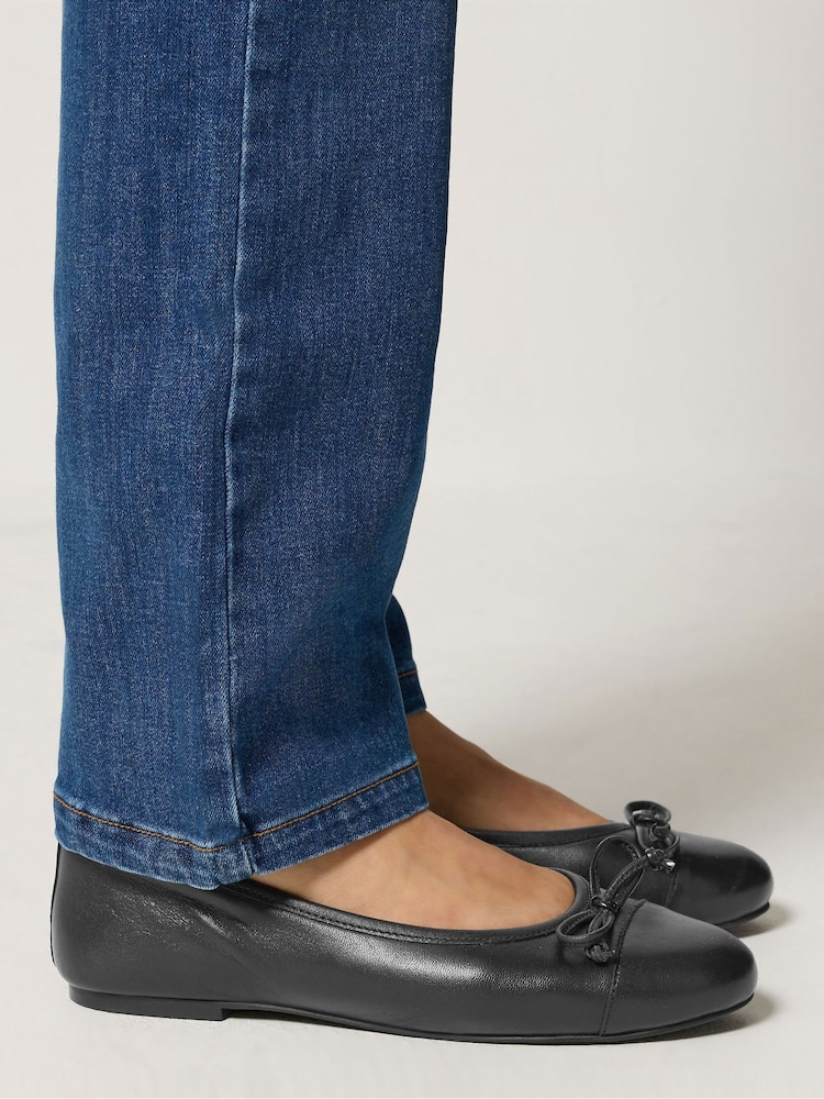Long Tall Sally Black Leather Ballerina Pumps - Image 1 of 6