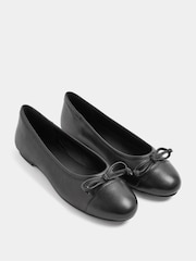 Long Tall Sally Black Leather Ballerina Pumps - Image 5 of 6