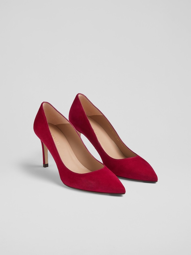 LK Bennett Pink Floret Bright Suede Pointed Toe Courts - Image 2 of 3 LK Bennett Pink Floret Bright Suede Pointed Toe Courts - Image 2 of 3