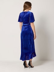 M&Co Blue Velvet Wrap Ruffle Dress - Image 3 of 6