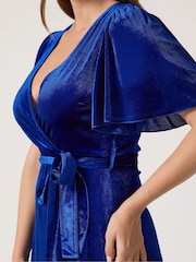M&Co Blue Velvet Wrap Ruffle Dress - Image 4 of 6