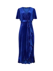 M&Co Blue Velvet Wrap Ruffle Dress - Image 5 of 6