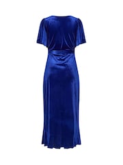M&Co Blue Velvet Wrap Ruffle Dress - Image 6 of 6