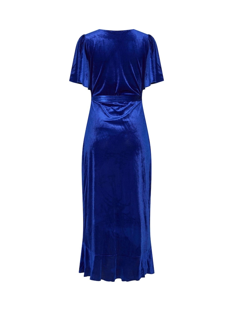 M&Co Blue Velvet Wrap Ruffle Dress - Image 6 of 6