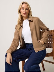 M&Co Brown Faux Suede Bomber Jacket - Image 1 of 6