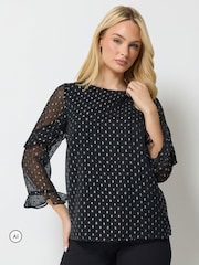 M&Co Metallic Dobby Ruffle Sleeve Blouse - Bild 1 av 6