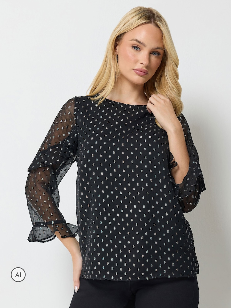 M&Co Metallic Dobby Ruffle Sleeve Blouse - Bild 1 av 6