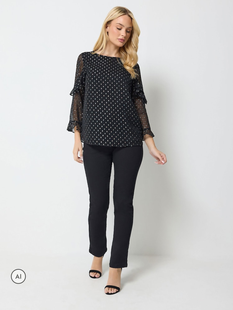 M&Co Metallic Dobby Ruffle Sleeve Blouse - Bild 2 av 6