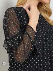 M&Co Metallic Dobby Ruffle Sleeve Blouse - Bild 4 av 6